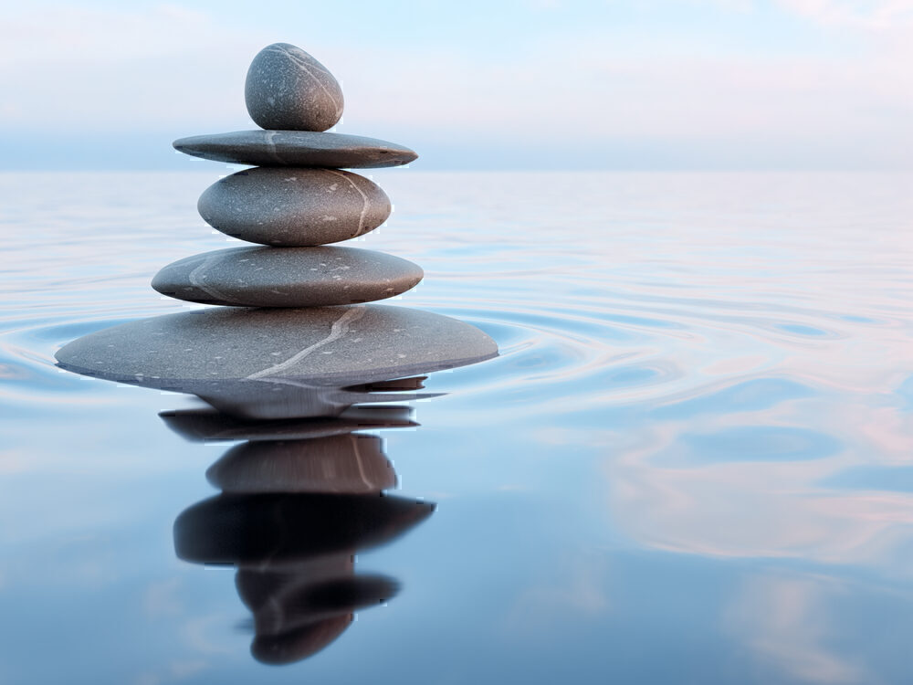 3d,rendering,of,zen,stones,in,water,with,reflection,